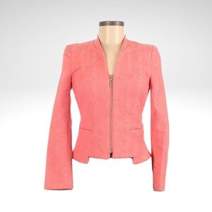 ZARA Trafaluc Pink Zip Up Blazer Bouclé Geometric Tribal Pattern Medium